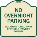 Signmission Designer Series-No Overnight Parking, Tan & Green Heavy-Gauge Aluminum, 18" x 18", TG-1818-9828 A-DES-TG-1818-9828